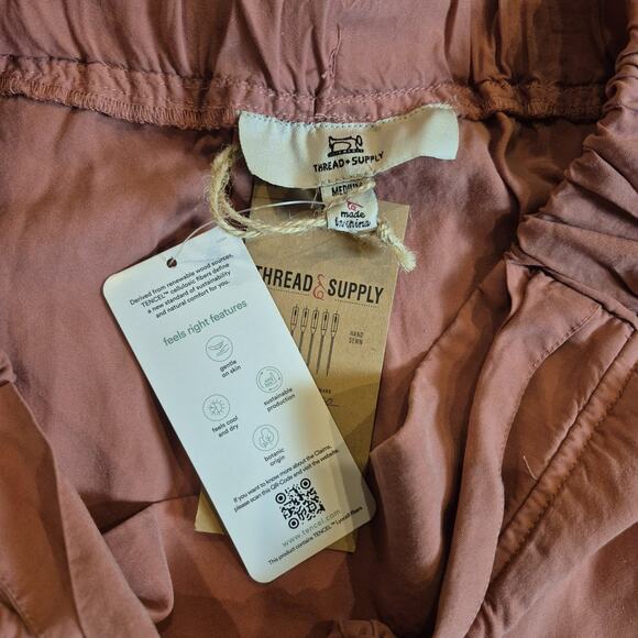 Thread & Supply Tencel Wide Leg Pants Pockets Womens Medium Brick Dust Tall - Picture 3 of 10
